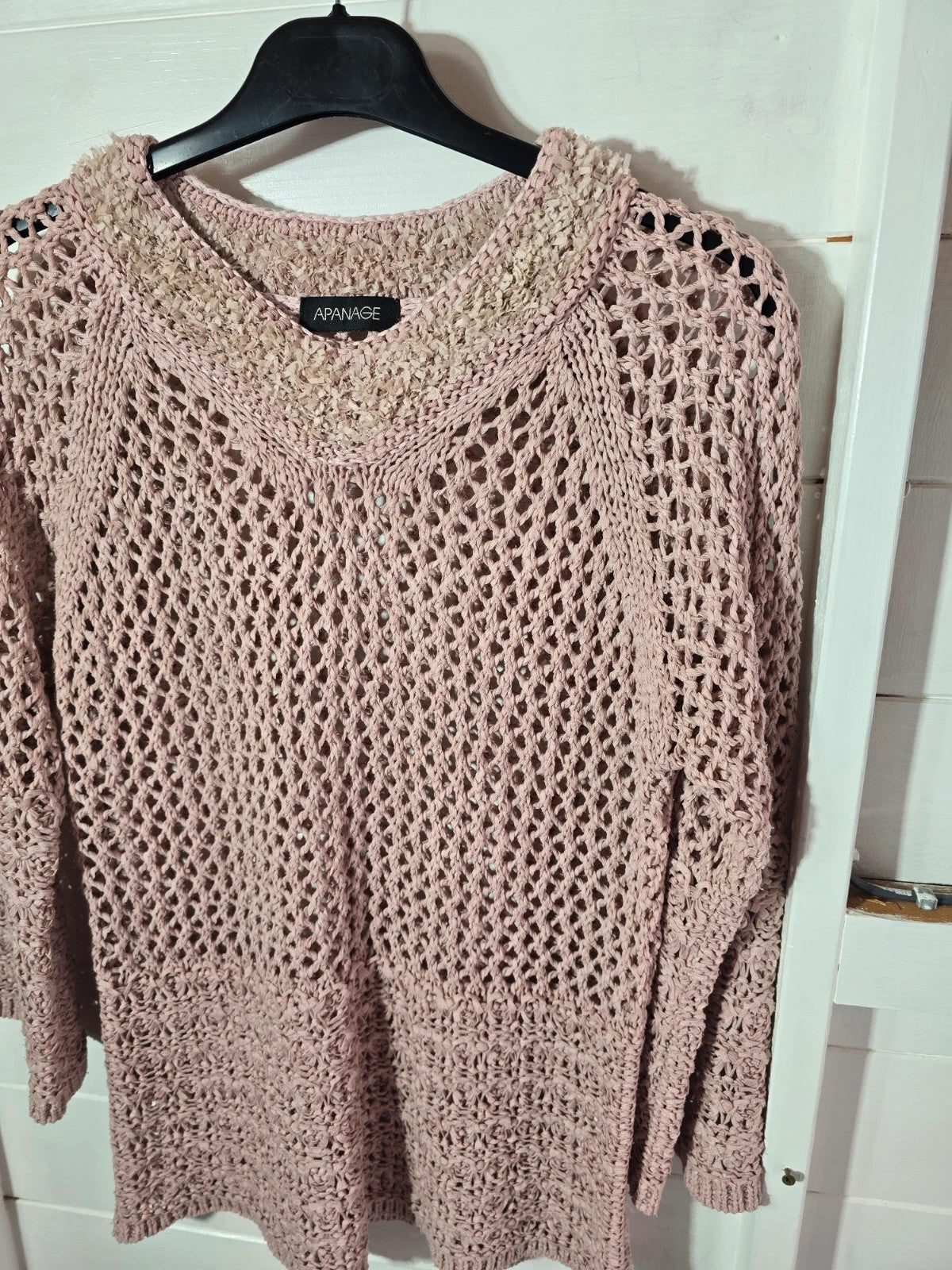 Apanage pale pink crochet knit 3/4 sleeved jumper size Med