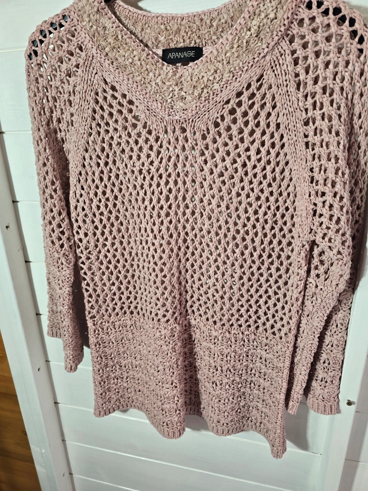 Apanage pale pink crochet knit 3/4 sleeved jumper size Med