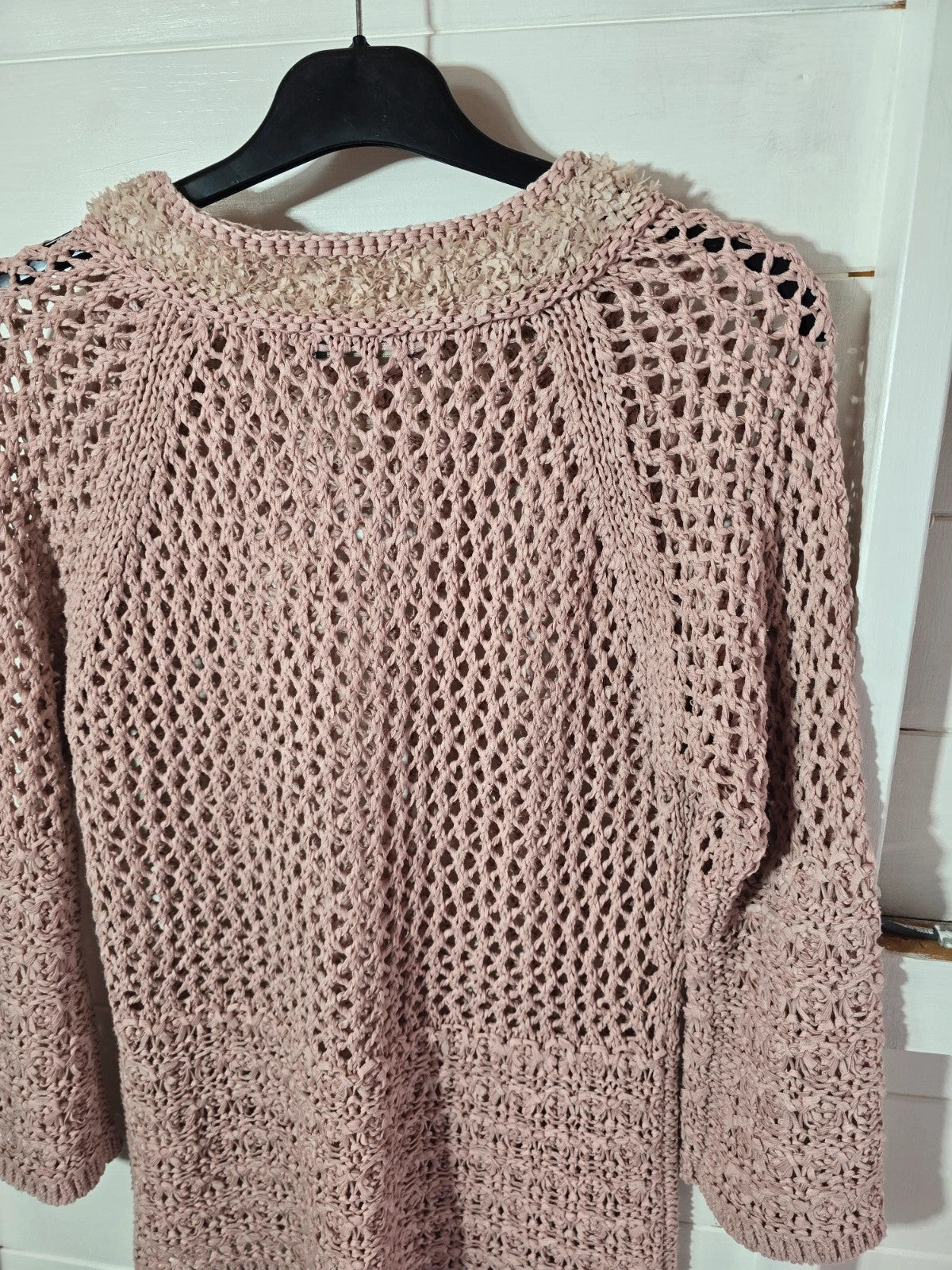 Apanage pale pink crochet knit 3/4 sleeved jumper size Med