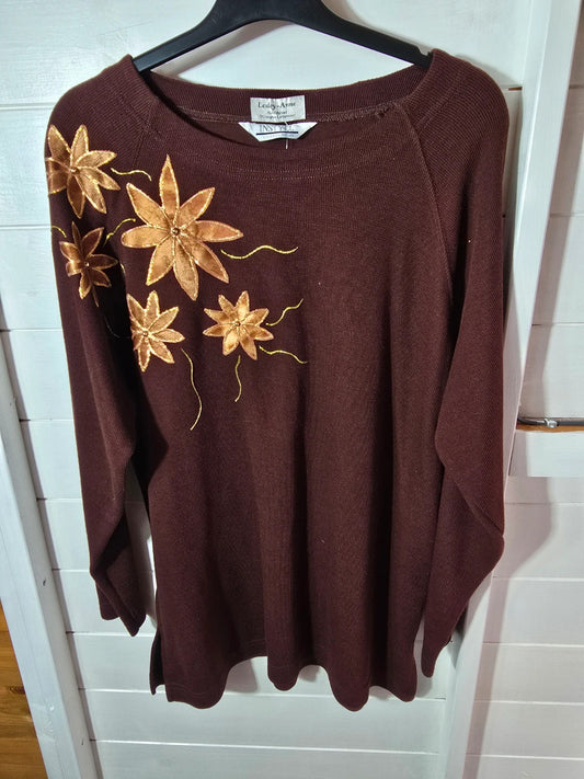 Instyle collection Lesley-Anne brown & gold floral lightweight jumper size M/L