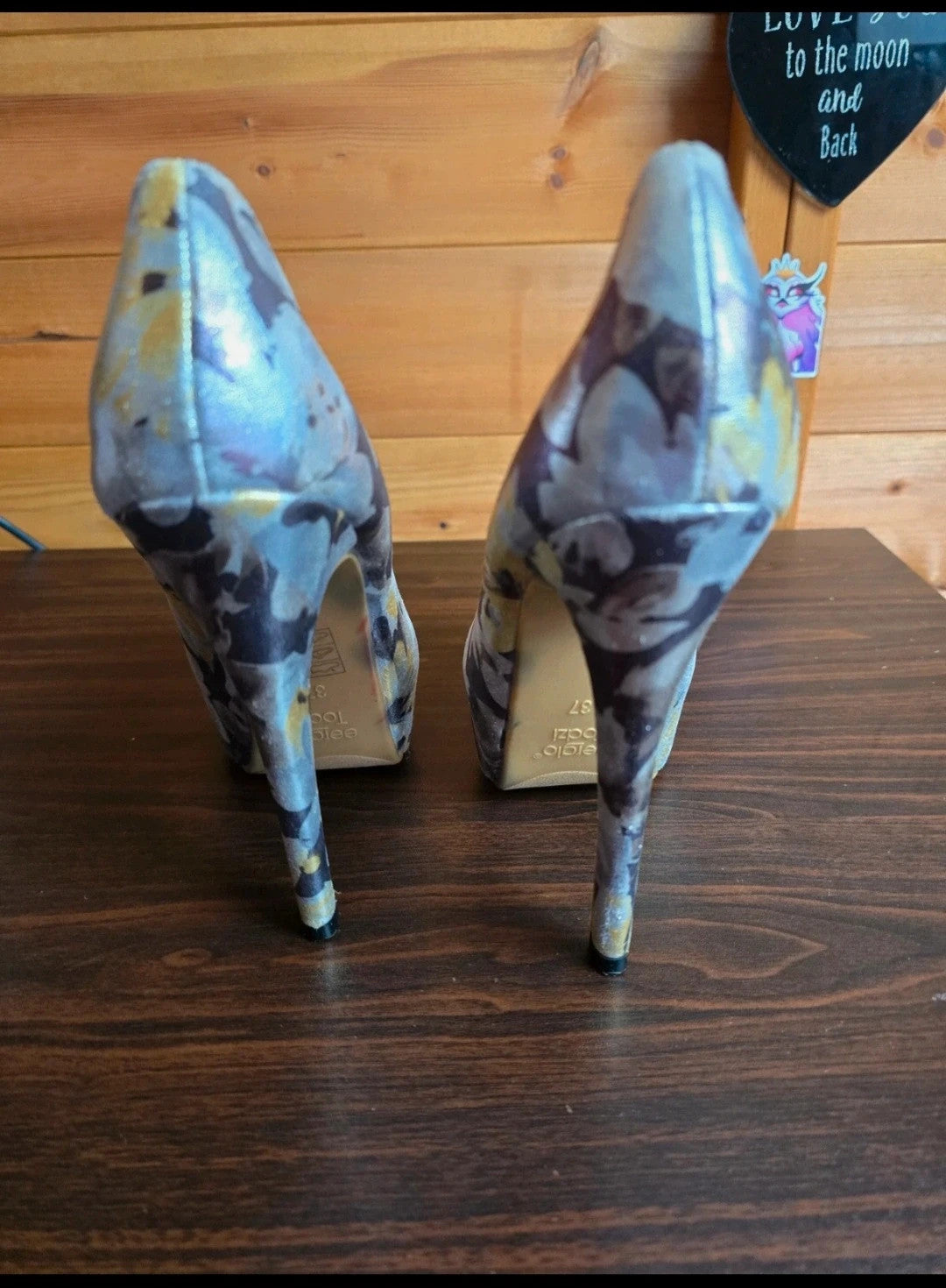 Sergio Todzi silver, purple & yellow floral platform high heels size UK 4