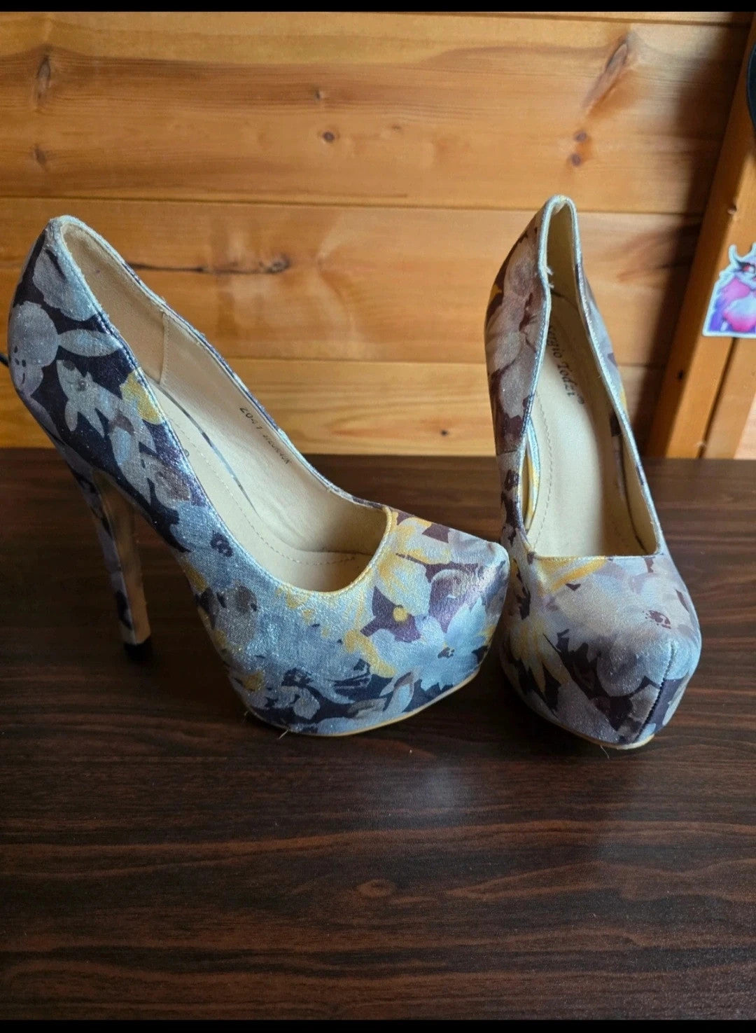 Sergio Todzi silver, purple & yellow floral platform high heels size UK 4