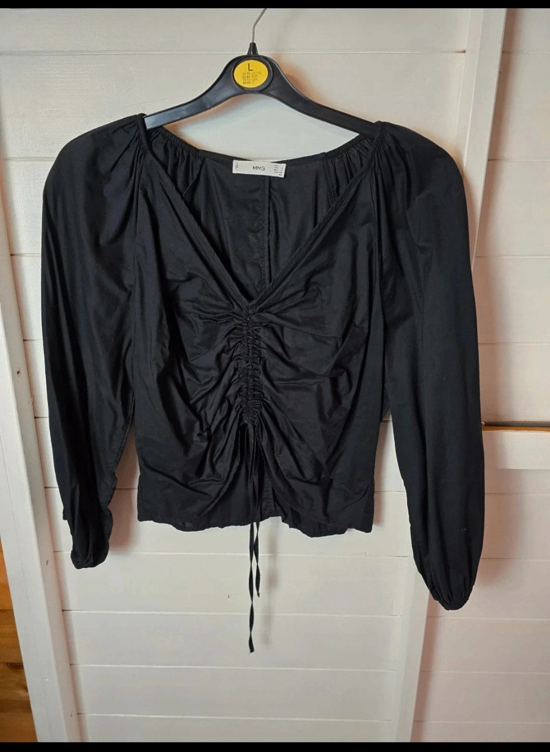 Mango black drawstring long sleeved top size L 12