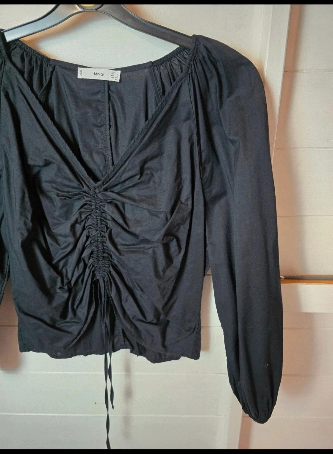 Mango black drawstring long sleeved top size L 12