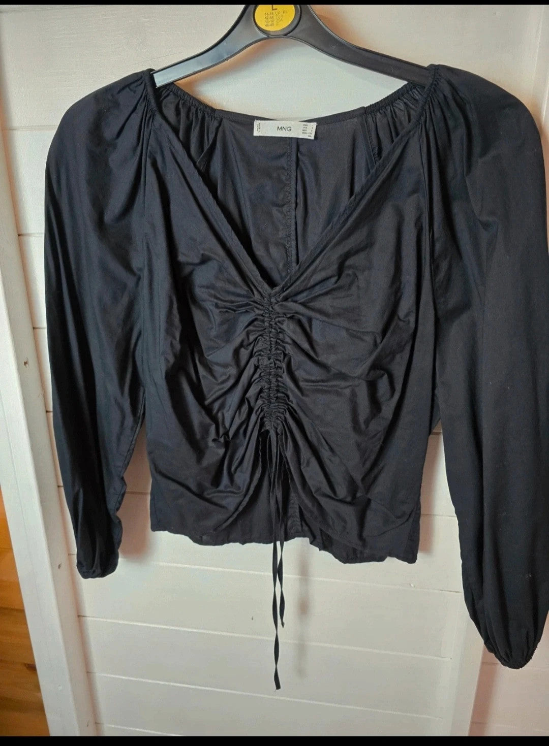 Mango black drawstring long sleeved top size L 12