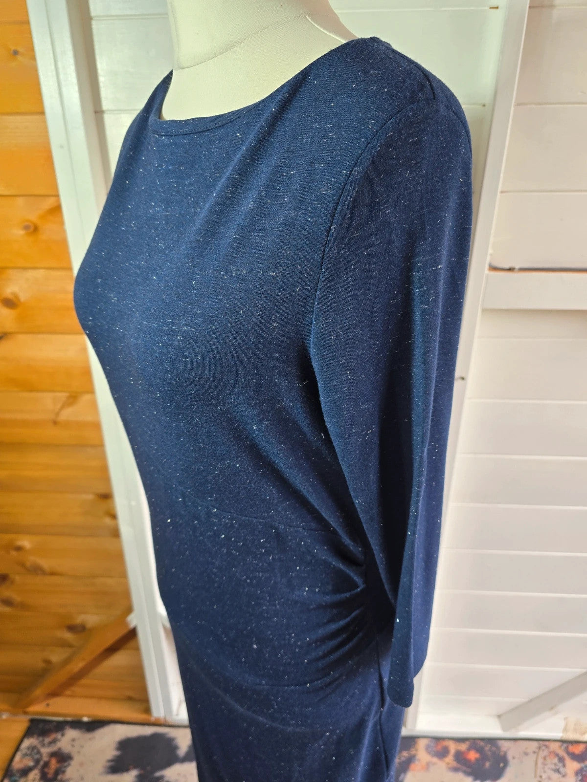 White Stuff navy & silver sparkle 3/4 sleeve midi dress size 12