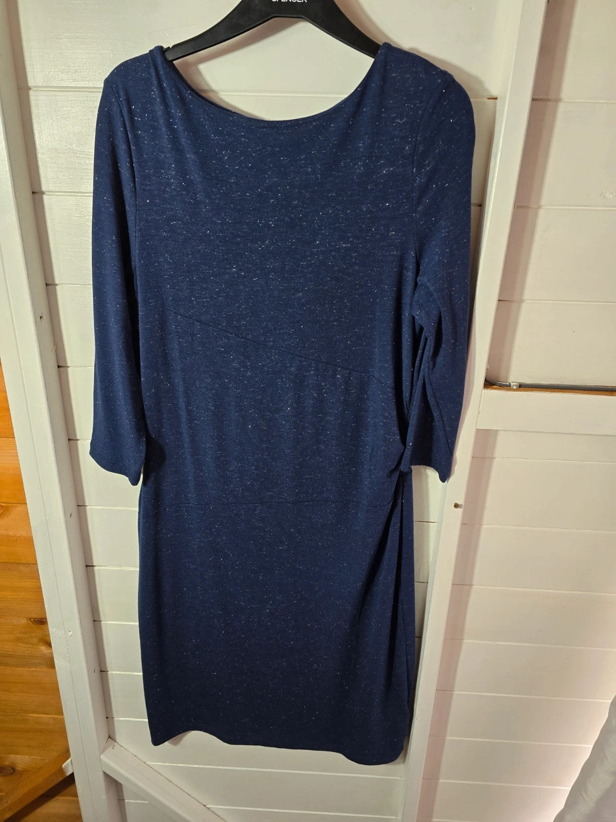 White Stuff navy & silver sparkle 3/4 sleeve midi dress size 12