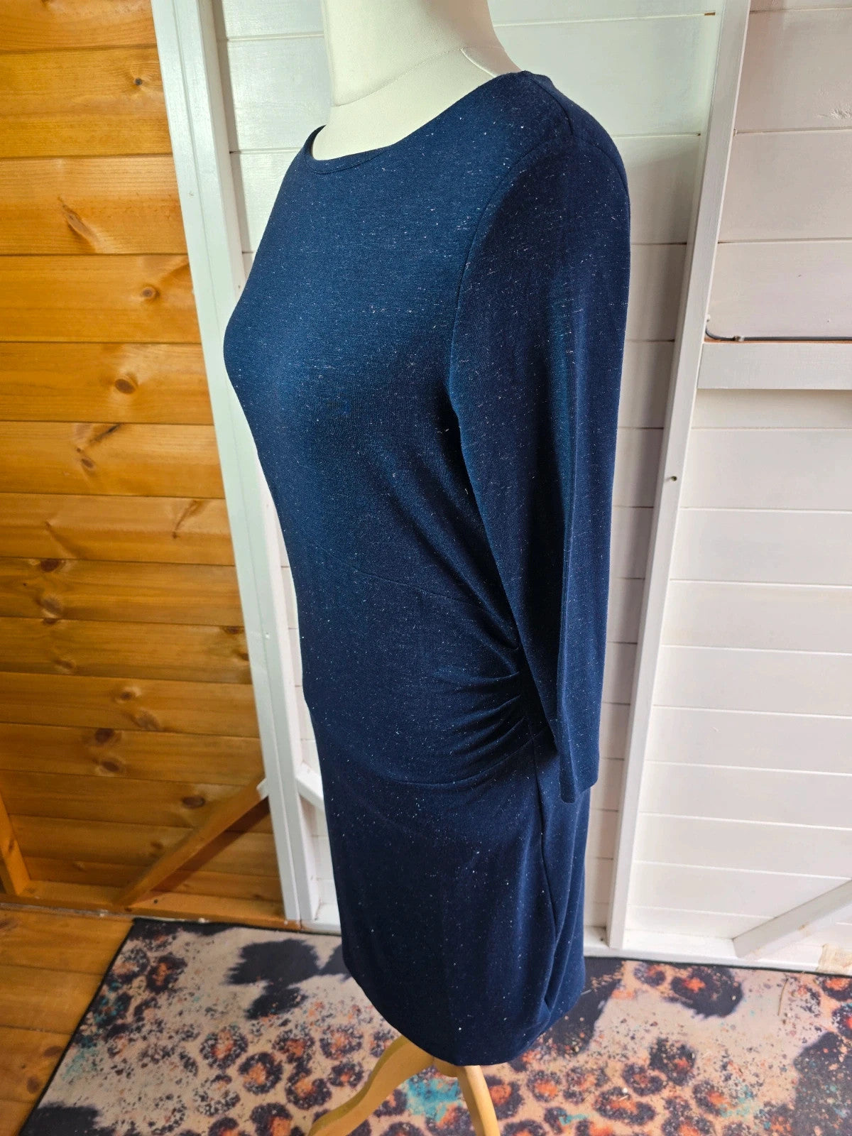 White Stuff navy & silver sparkle 3/4 sleeve midi dress size 12