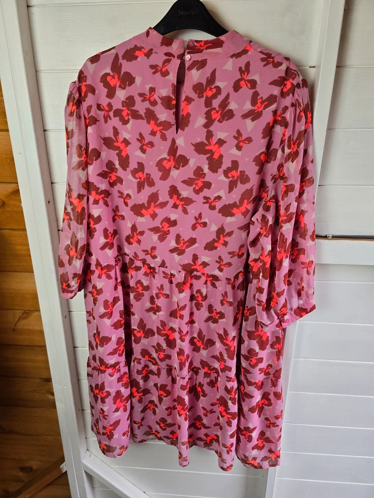 Vero Moda pink & red floral 3/4 sleeve flared midi dress size E50 UK 20/22