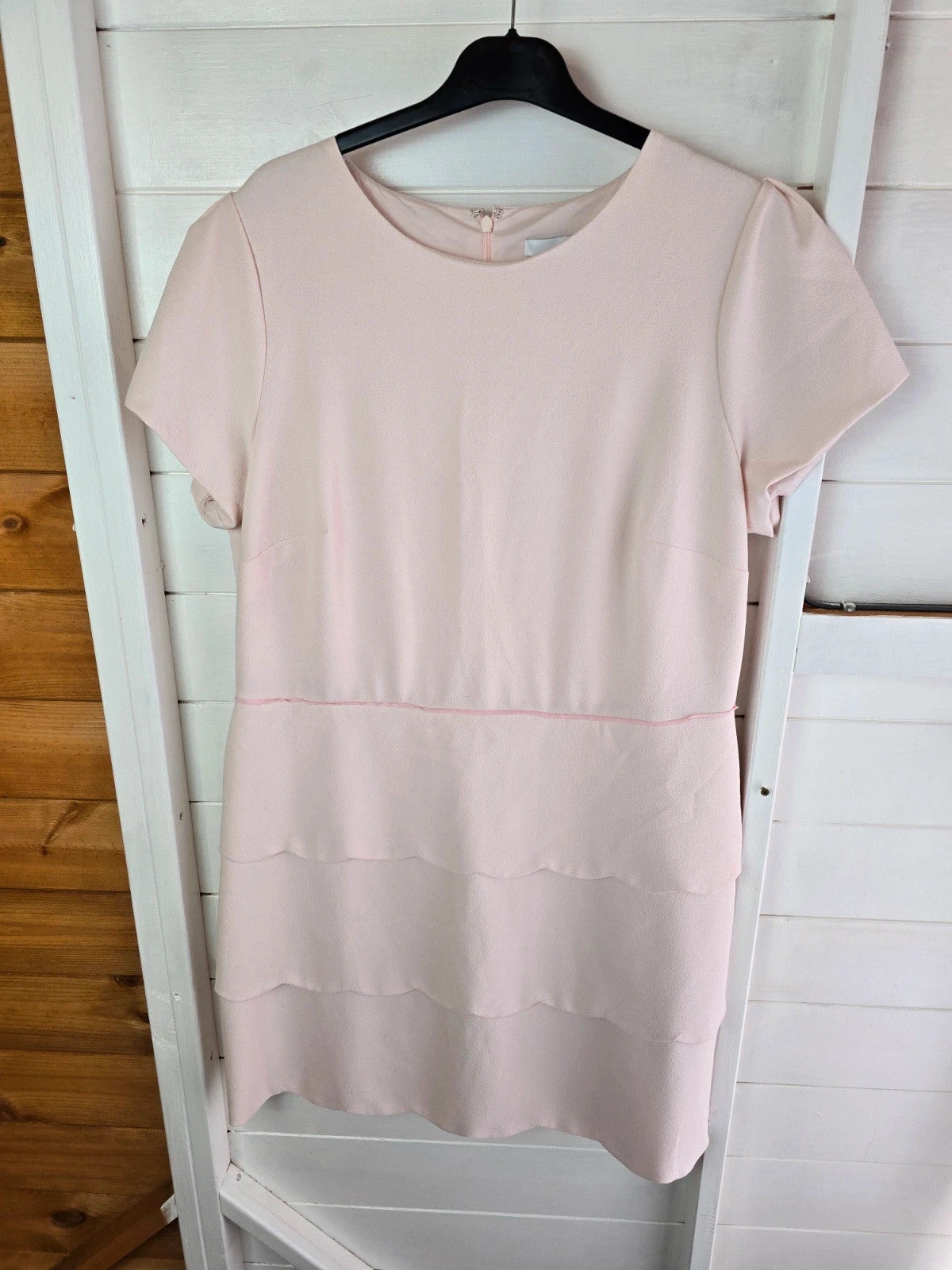 Very cream & pink Aline short sleeved frilly dress size 18