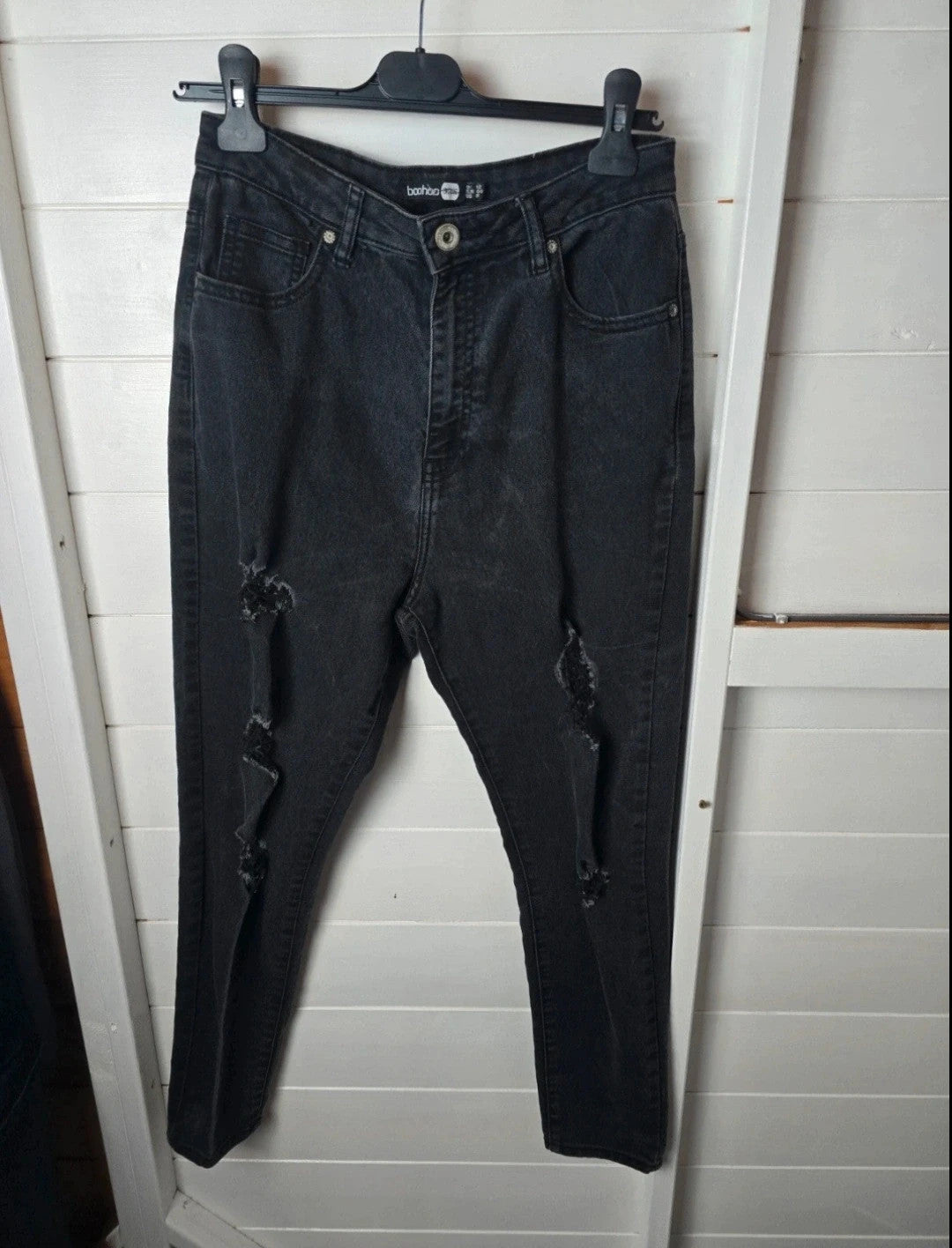 Boohoo blue black high waisted ripped skinny jeans size 12