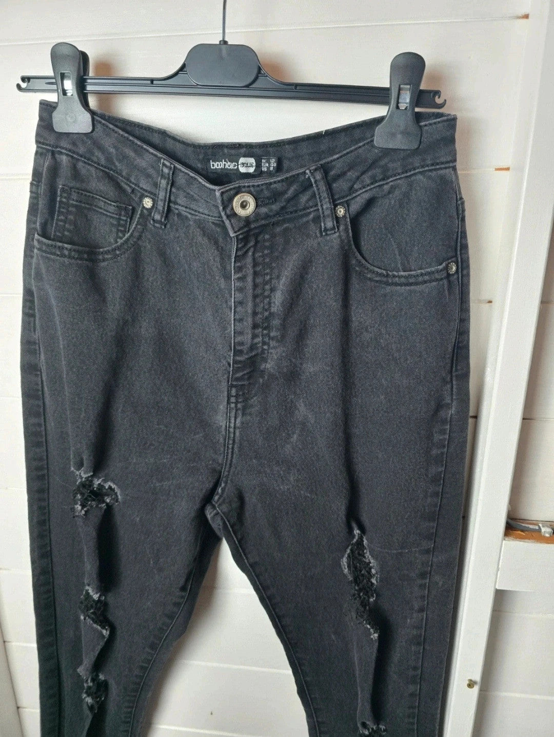 Boohoo blue black high waisted ripped skinny jeans size 12