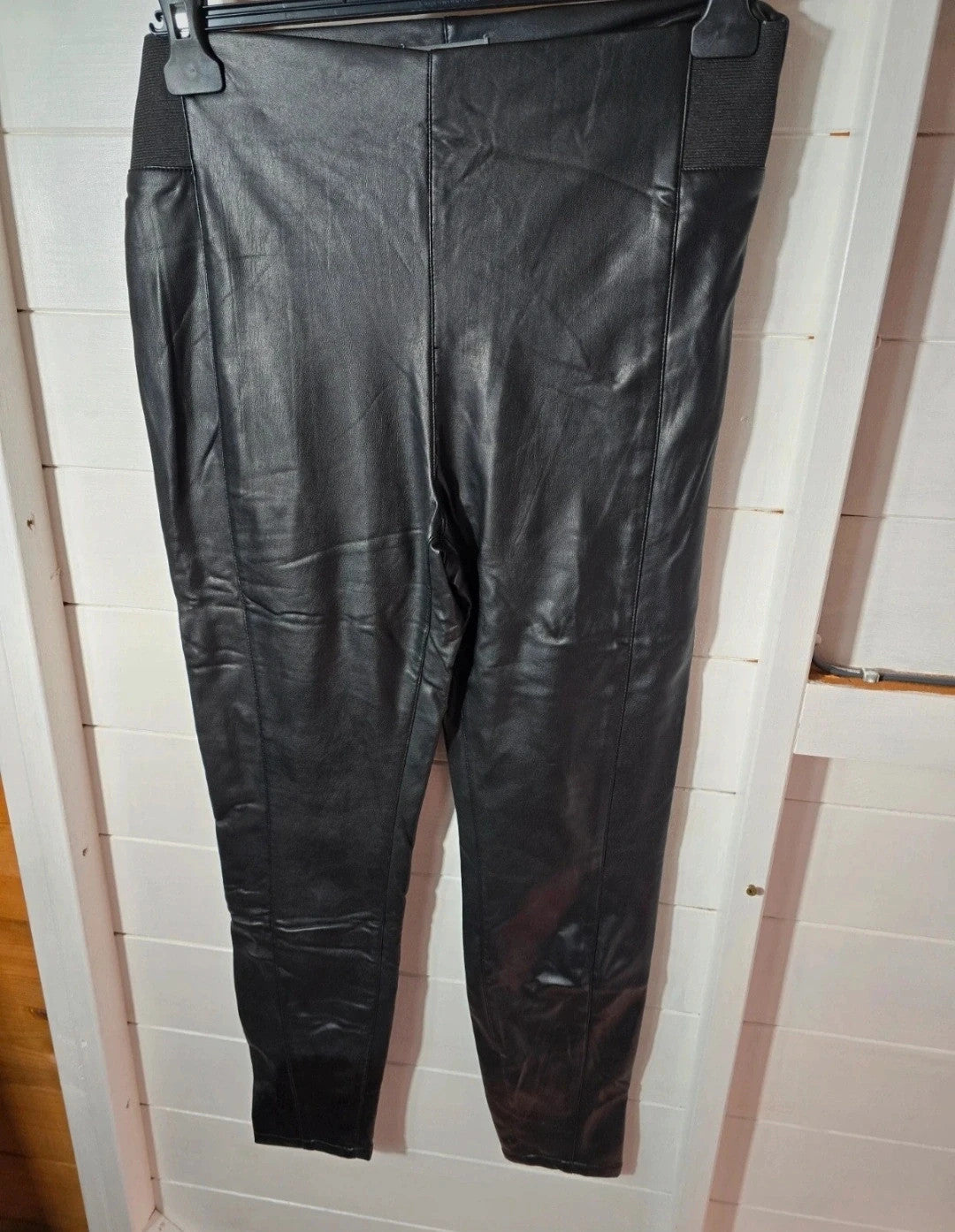 Matalan petite black faux leather high waisted leggings size 12