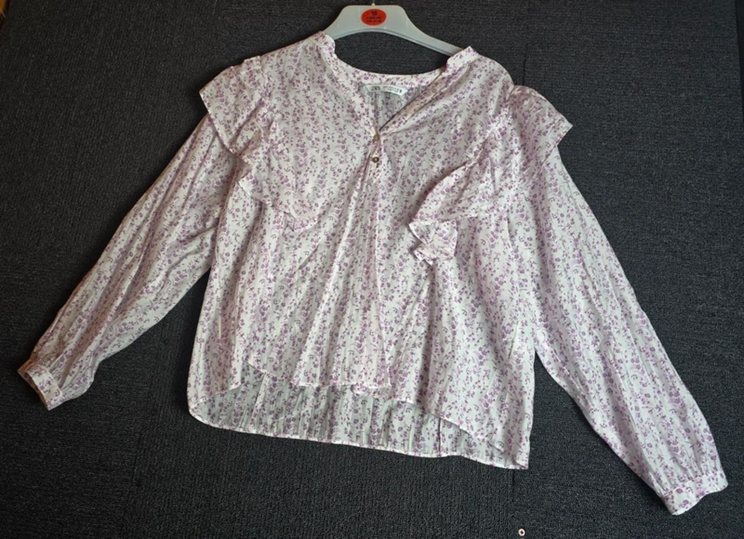 Zara Floral Frill Blouse Pink/Purple Size M (10/12) Relaxed Oversized Fit