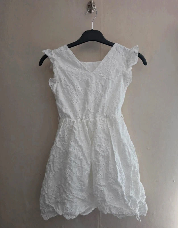 SHEIN Girls White Broderie Anglaise Frilly Summer Dress – 8 Years