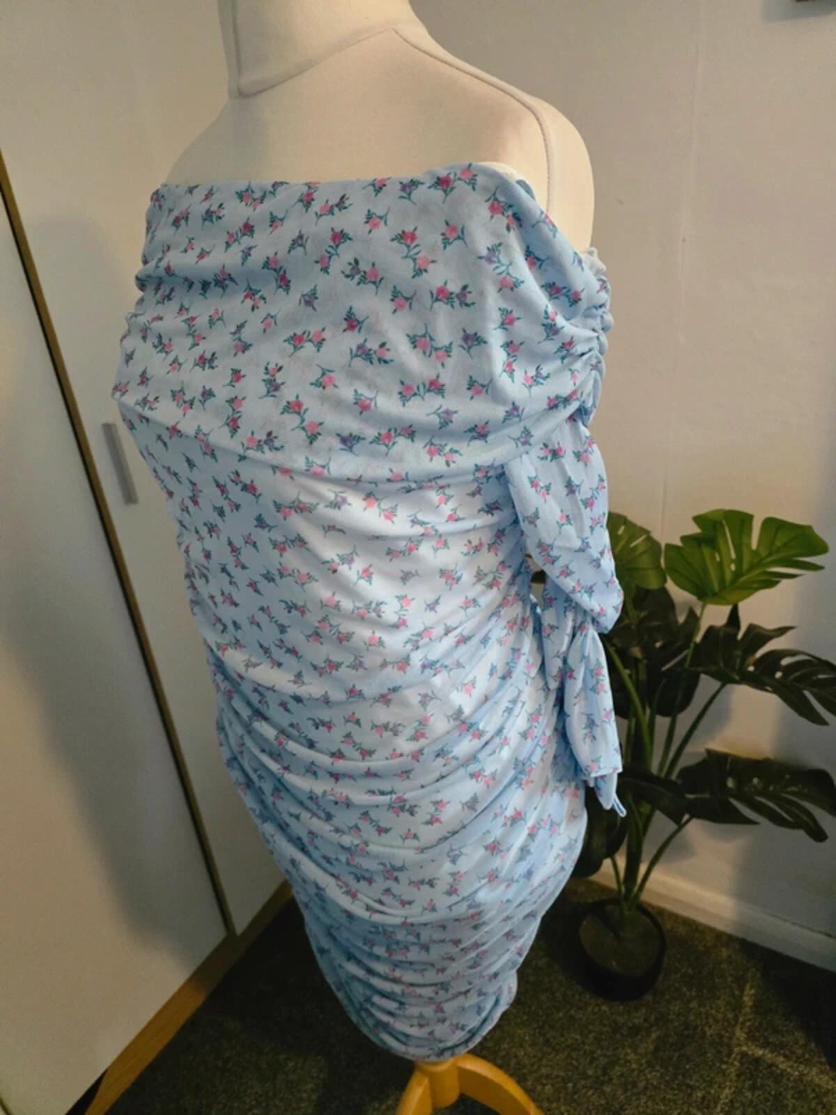 Boohoo Light Blue Floral Off The Shoulder Midi Dress Size 12