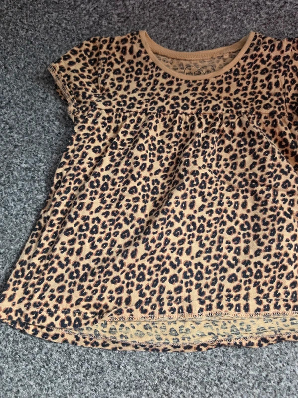 Next Girls Beige Leopard Animal Print Short Sleeve T-Shirt Age 3-4 Years