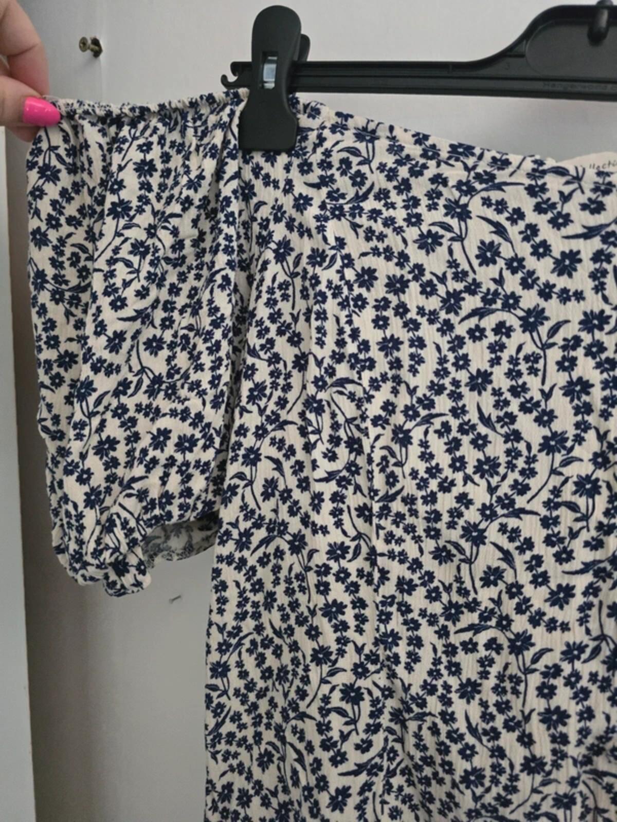 F&F Cream & Navy Floral Off-The-Shoulder Top Size 18