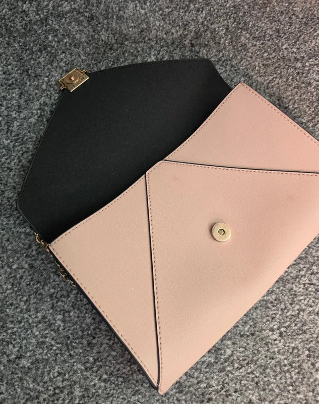 Primark Beige Faux Leather Magnetic Closure Clutch Shoulder Bag With Gold Strap
