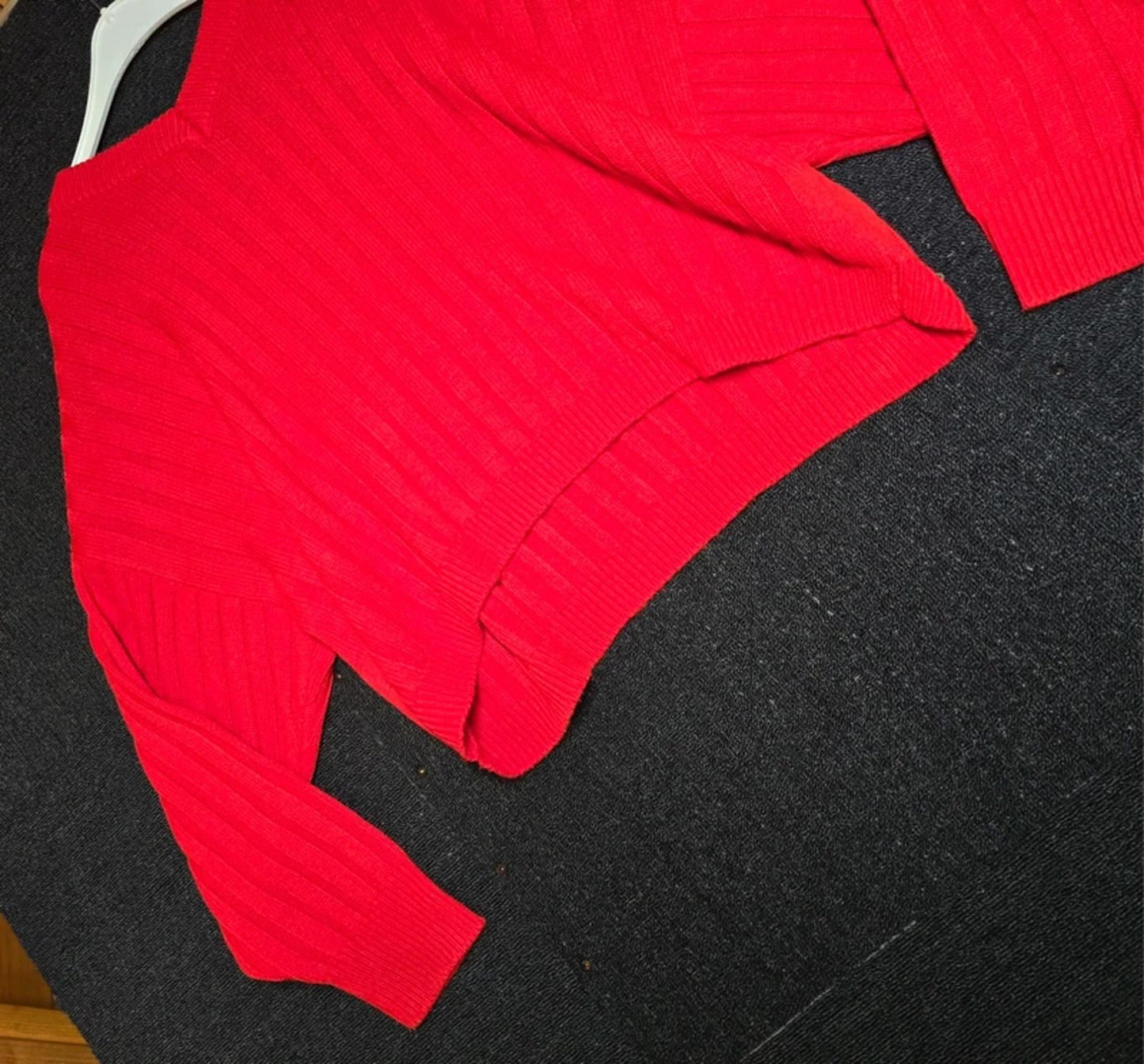 Topshop Red Ribbed Knit Jumper Size 16 Oversized V-Neck Slouchy Fit