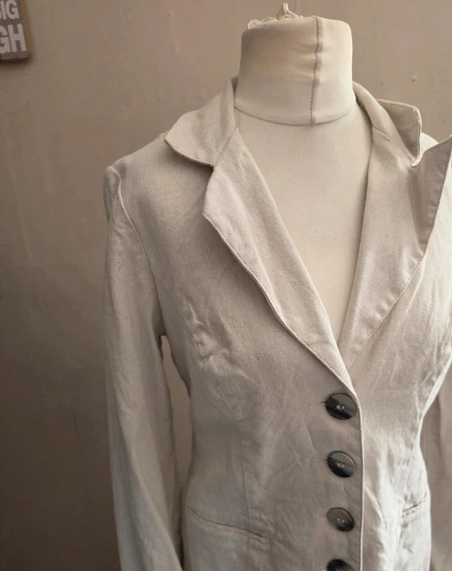 Per Una M&S Cream Linen Blend Tailored Unlined Smart Summer Blazer Size 14
