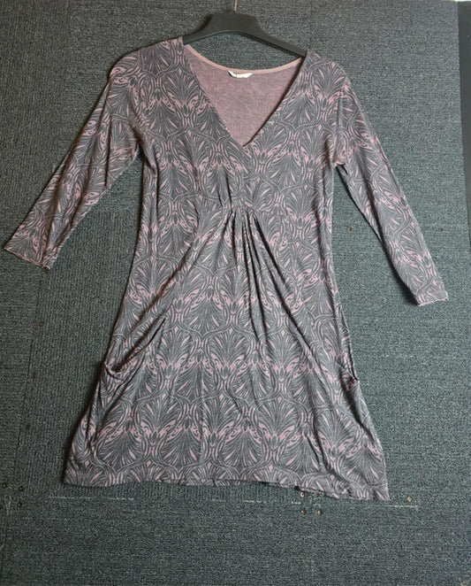 White Stuff Purple & Black Patterned Mini Dress Size 8 Pockets