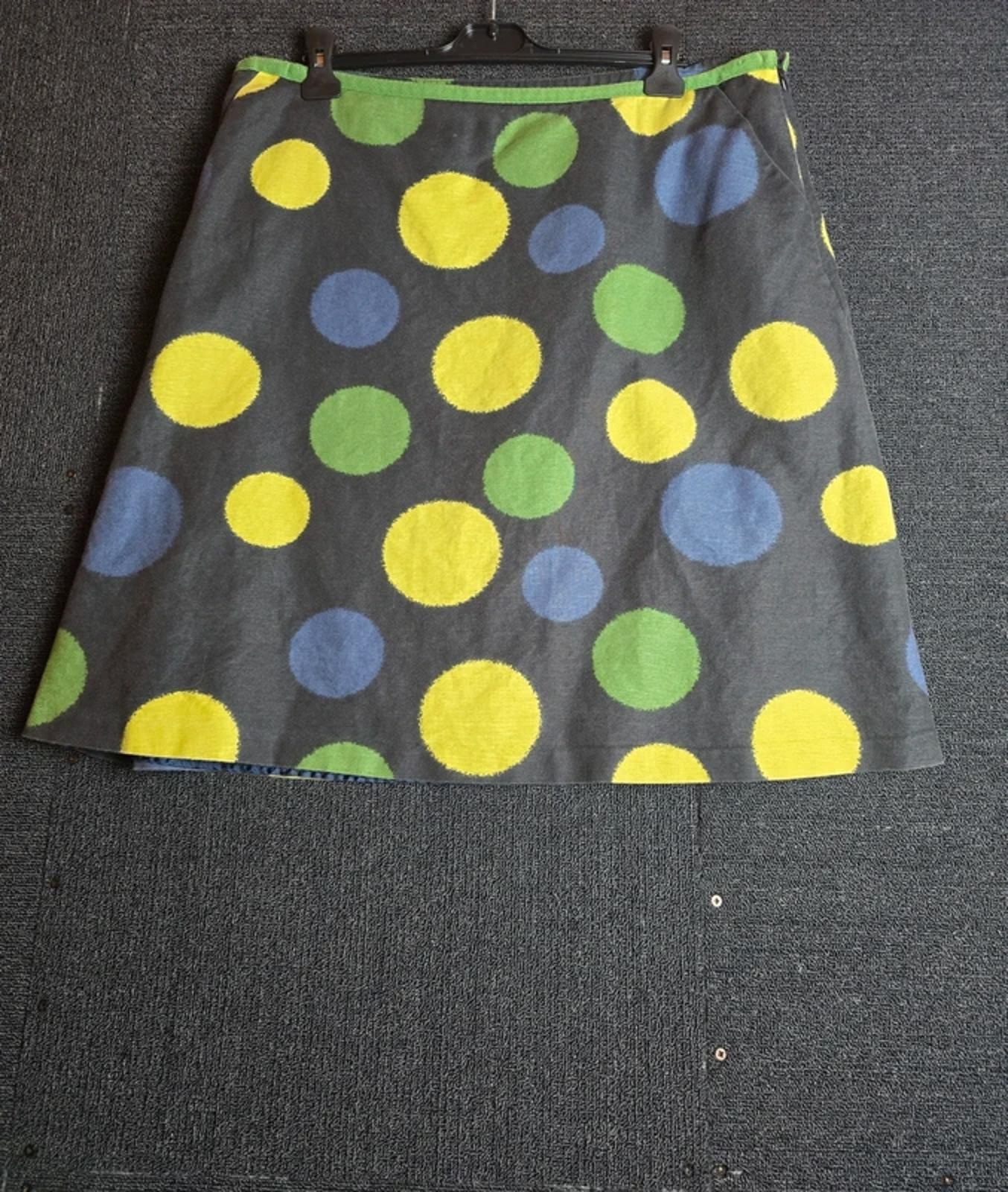 Laura Ashley Polka Dot A-Line Skirt Grey Yellow Green Blue Size 20