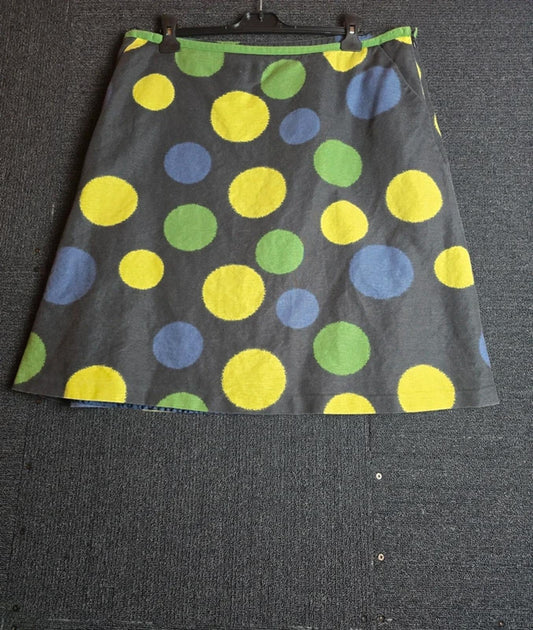 Laura Ashley Polka Dot A-Line Skirt Grey Yellow Green Blue Size 20