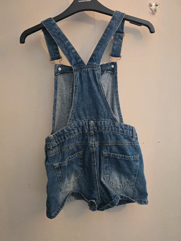 Miss E-Vie Girls Blue Denim Pinafore Dungaree Shorts Age 10 Years