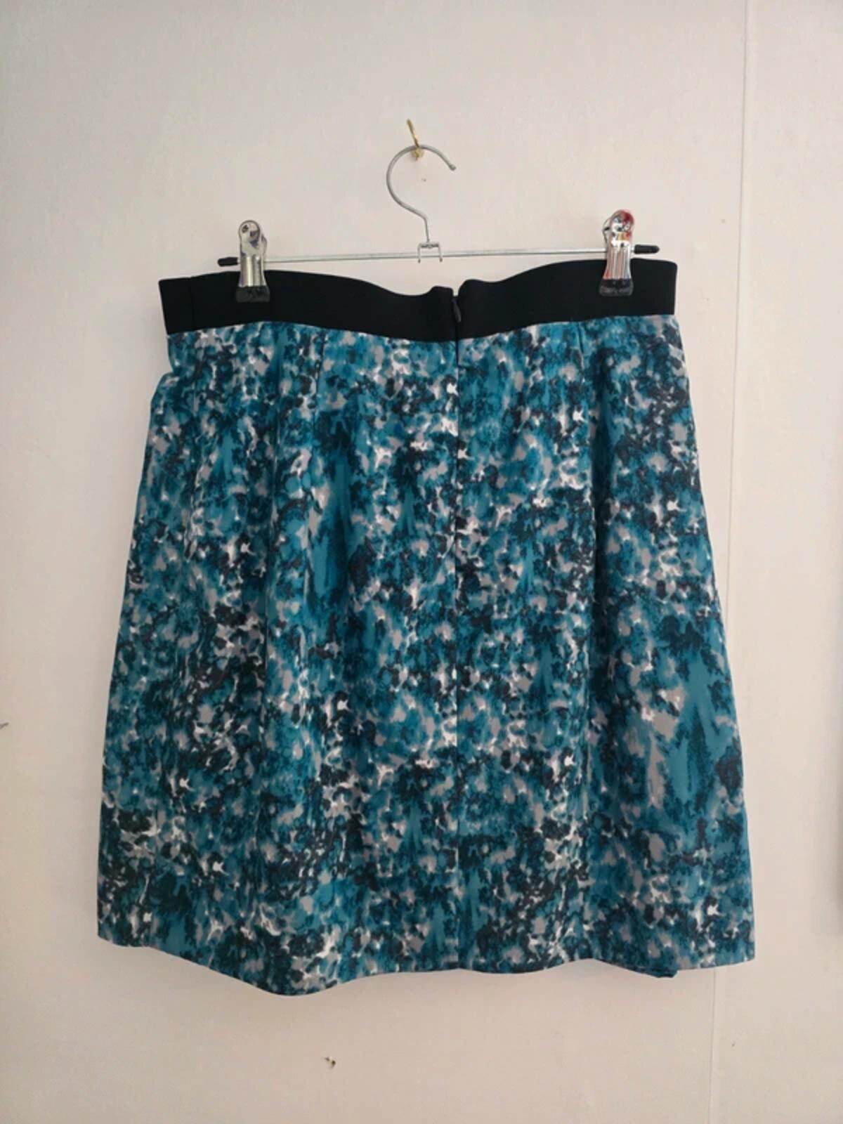 COS Blue & Grey Abstract Print Wrap Frill Mini Skirt Size 8
