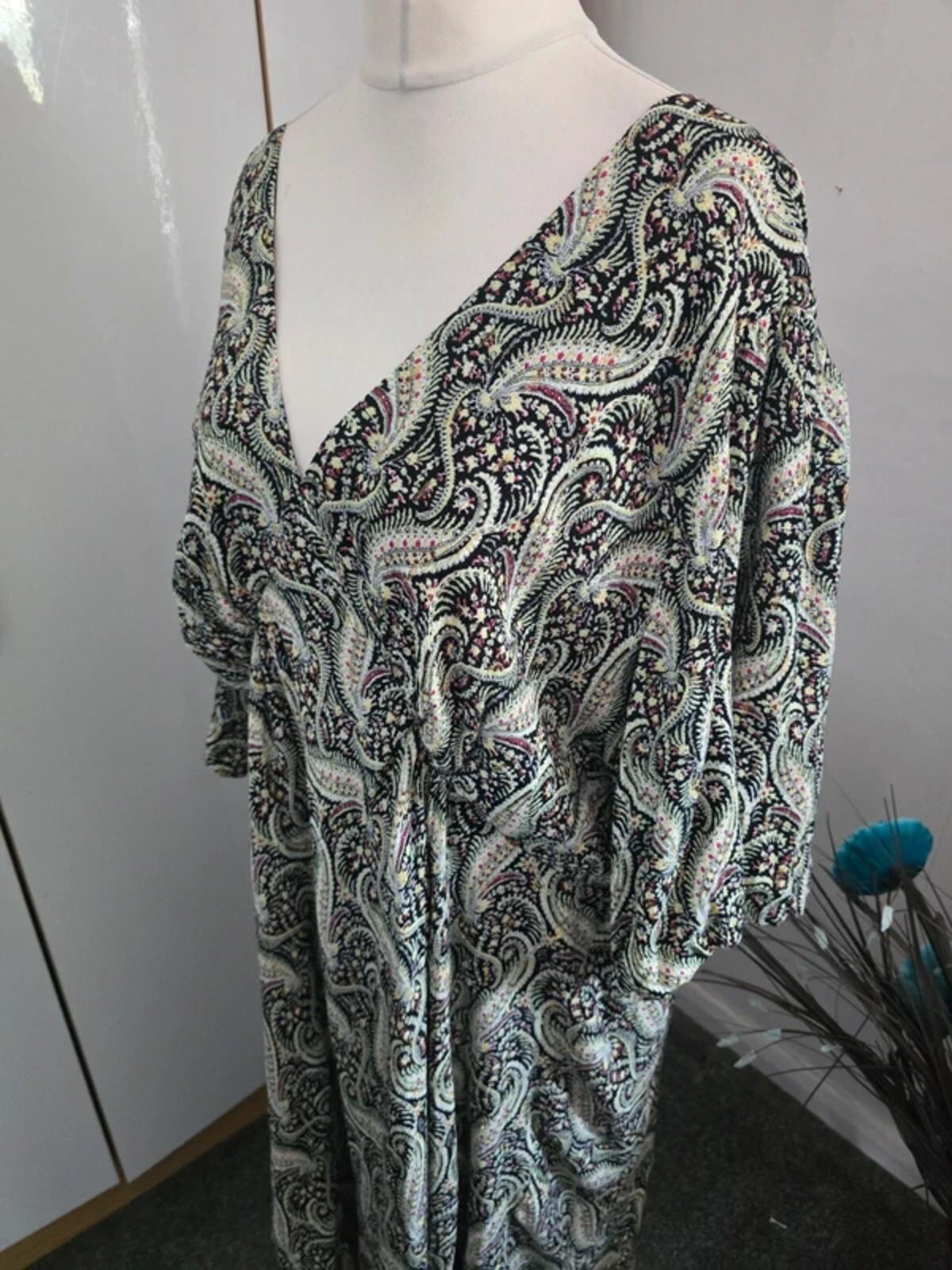 FatFace "Copper & Black" Green Multi Patterned Midi Dress Size 24