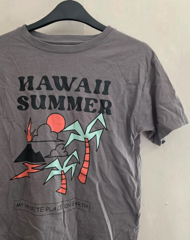 Zara Boys Grey Hawaii Summer Slogan Graphic Relaxed Fit T-Shirt Age 8 Years