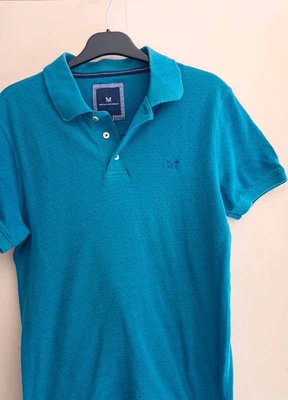 Men's Teal & Navy Polka Dot Short Sleeve Cotton Polo Shirt Size Small