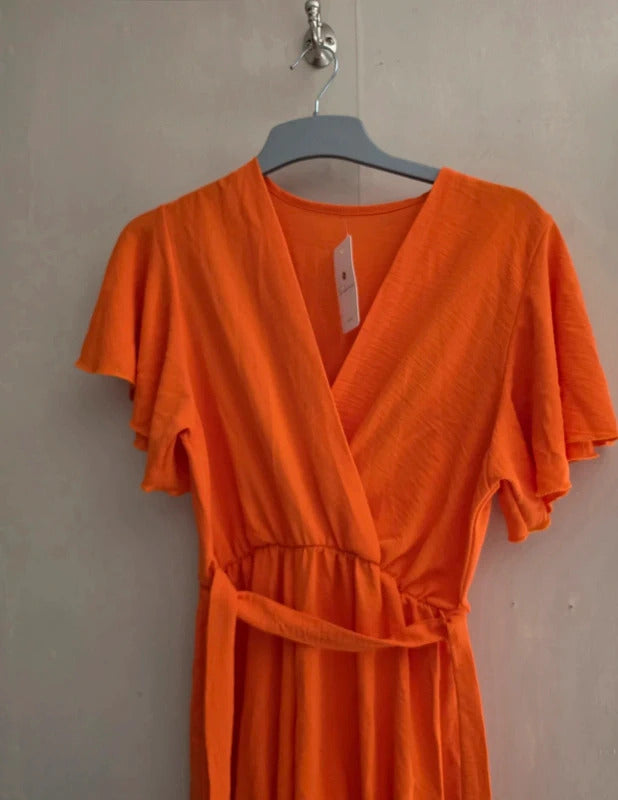 Tendance Bright Orange Belted Ruffle Playsuit One Size (Fits Size 14) NWT