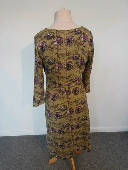 Weird Fish Green Pink & Black Floral Midi Dress Size 14