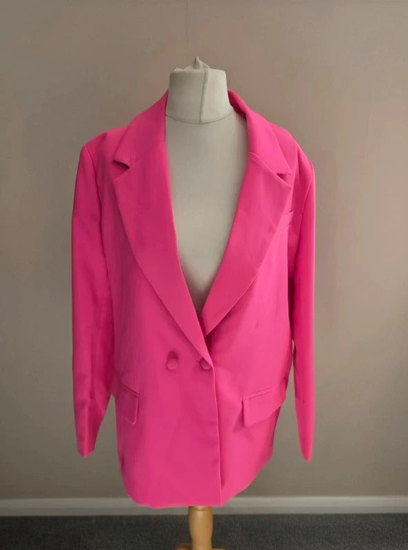 Missguided Bright Pink Oversized Single Button Blazer NWT Size 8