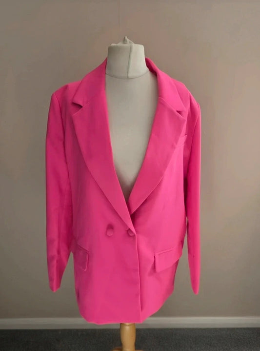 Missguided Bright Pink Oversized Single Button Blazer NWT Size 8
