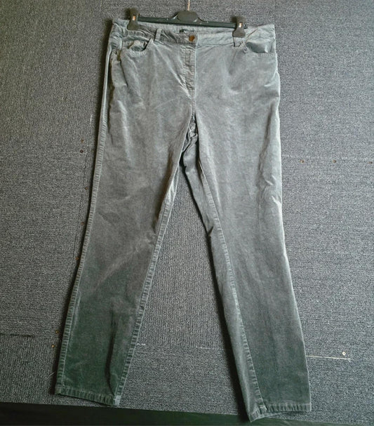 M&Co Dark Grey Velvet Feel Trousers Size 18R High Waist Slim Leg