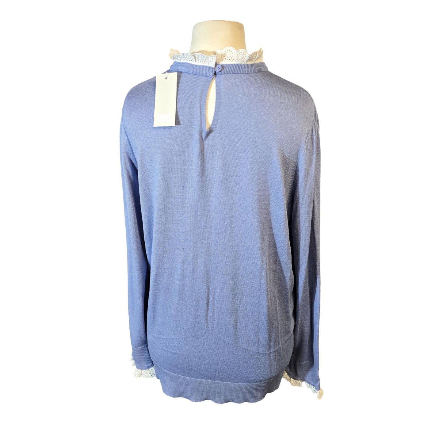 F&F Light Blue High-Neck Jumper – Frill Collar & Cuff Detail – Size 18 – NWT