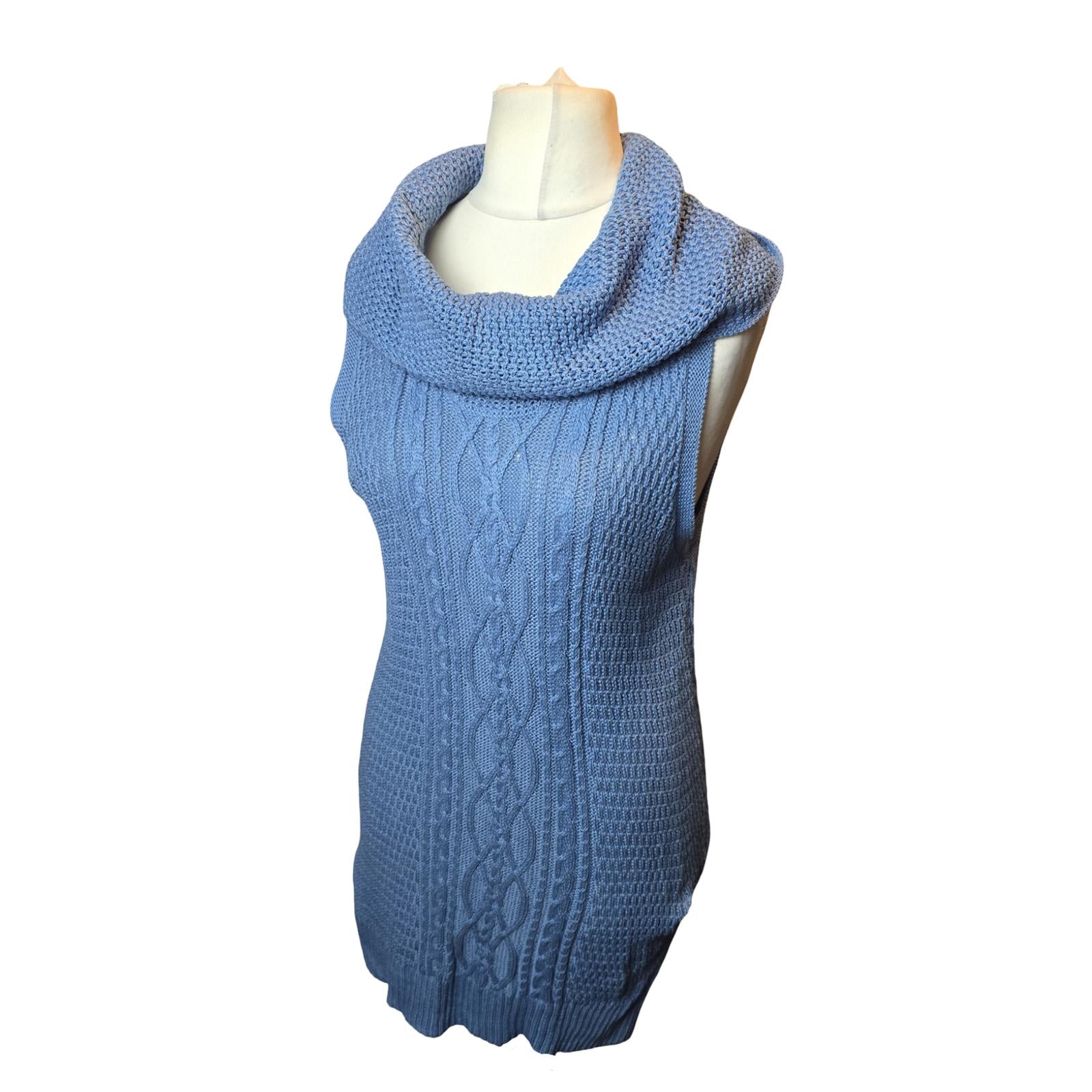 Jeanne Pierre Blue Sleeveless Knitted Jumper Dress L UK Size 12 Cotton