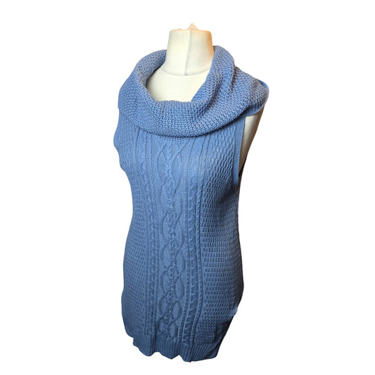 Jeanne Pierre Blue Sleeveless Knitted Jumper Dress L UK Size 12 Cotton