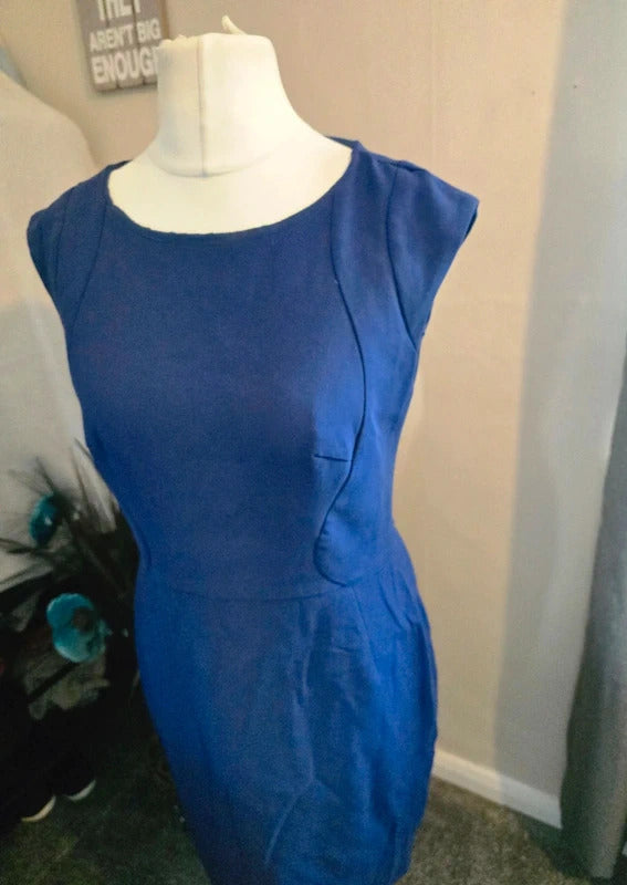 French Connection Blue Short Sleeved A-Line Knee Length Dress Size 14