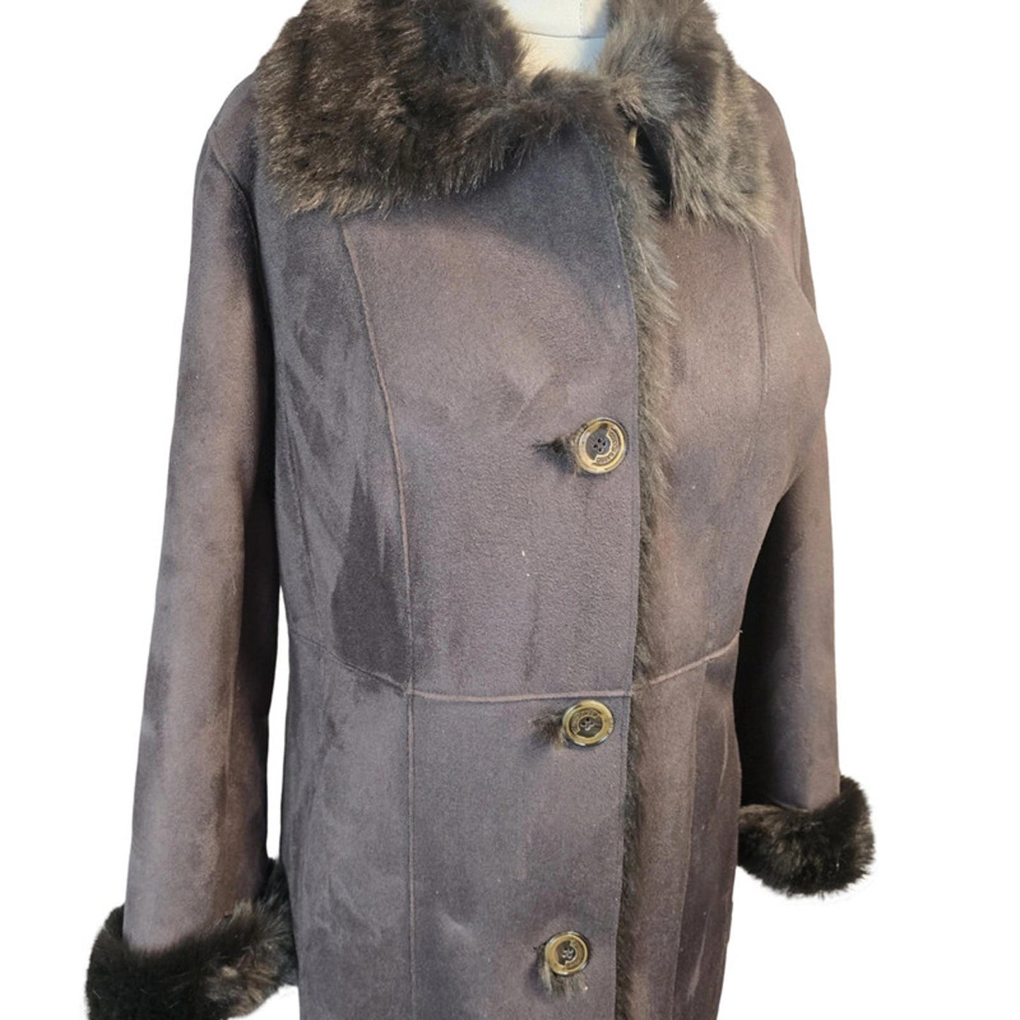 Dennis by Dennis Basso Long Faux Fur Coat Brown Size S Winter