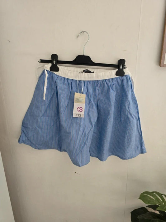 Primark White & Blue Striped Flared Mini Skirt XS size 6-8 New