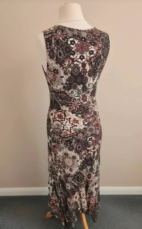 Etam Y2K Ladies Brown & Burgundy Patterned Midi Dress