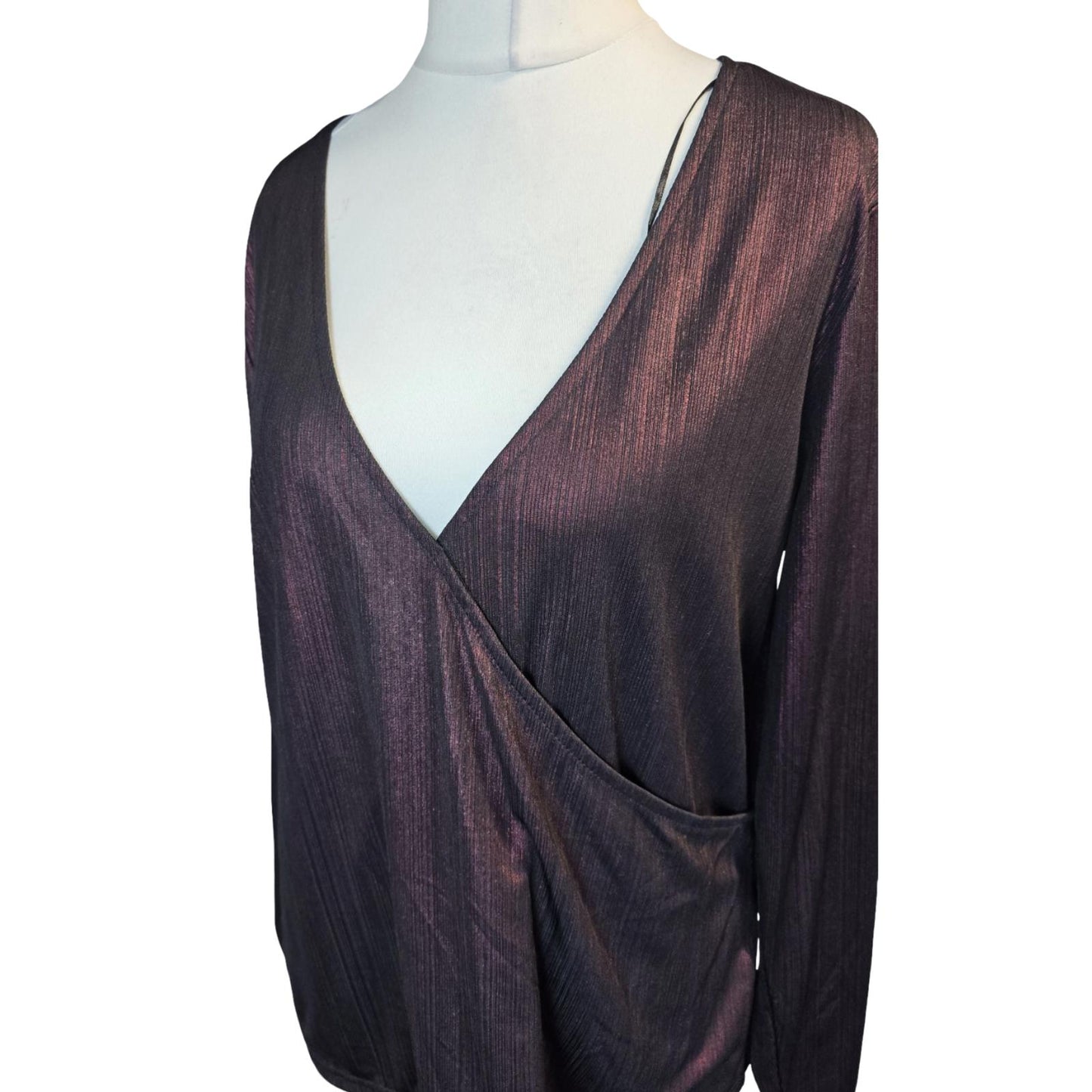 Burgundy Metallic Wrap Top Size 16-18 Partywear Bodyflirt