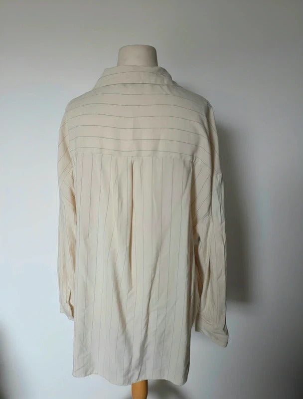 F&F Cream & Black Pinstripe Longline Oversized Shirt Size 20 Relaxed Fit