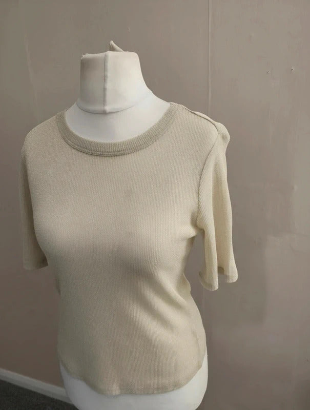 Next Gold Glitter Metallic Short Sleeved Knit Top NWT Size 12