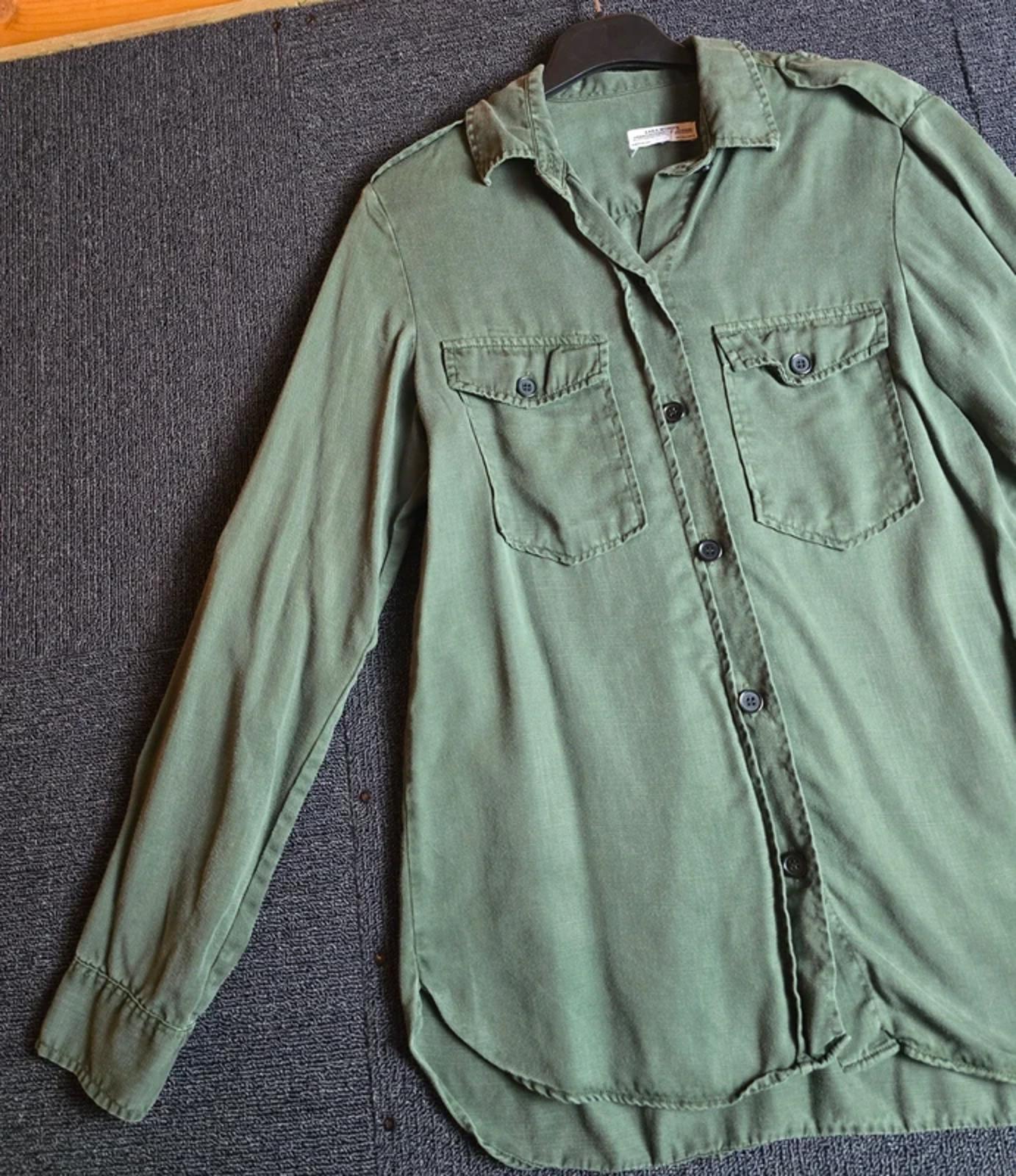 Zara Premium Dark Green Lyocell Shirt S Size 8/10 Relaxed Fit