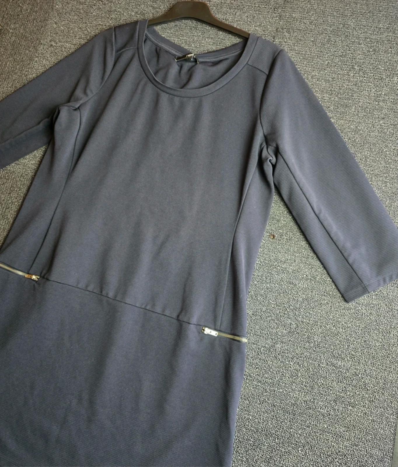 Next Navy Ribbed Dress Size 12 Knee Length Zip Pocket Smart Casual